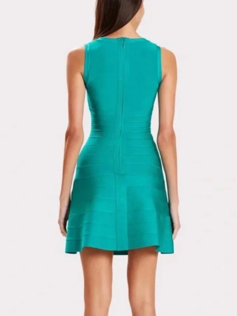 HERVE LEGER A-LINE BANDAGE MINI DRESS TURQUOISE NWT - Picture 3 of 7